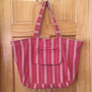 Reversible striped French Country beach bag tote